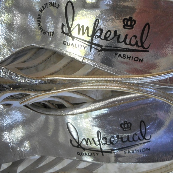 Vintage Imperial Silver Strappy Stack Heels 7 N - Picture 6 of 7